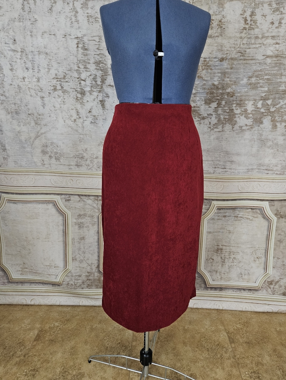 Vintage 1990s Burgundy Red Midi Pencil Skirt M 90s Briggs Whimsigoth - Picture 3 of 14